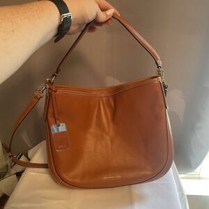 Lauren Ralph Lauren Cognac Tan Leather Hobo Bag Purse Shoulder Bag Crossbody